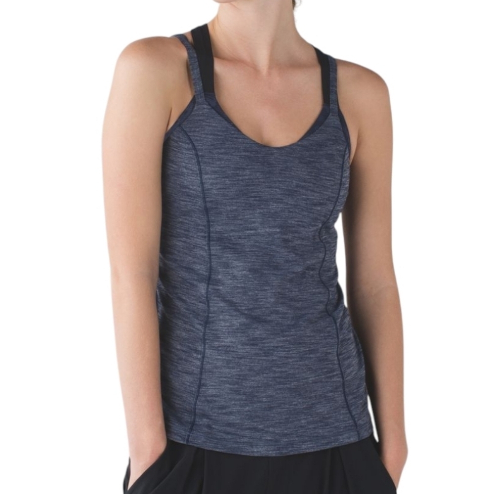 Lululemon Run For Gold Tank Women 6 Navy Black Built In Bra Silverescent